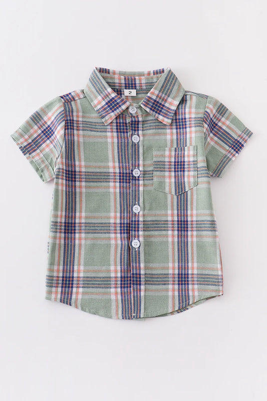 Green Plaid Button Down Boy Shirt