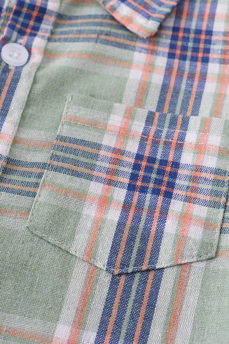 Green Plaid Button Down Boy Shirt