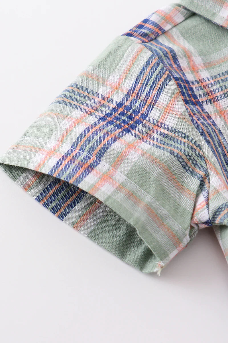 Green Plaid Button Down Boy Shirt