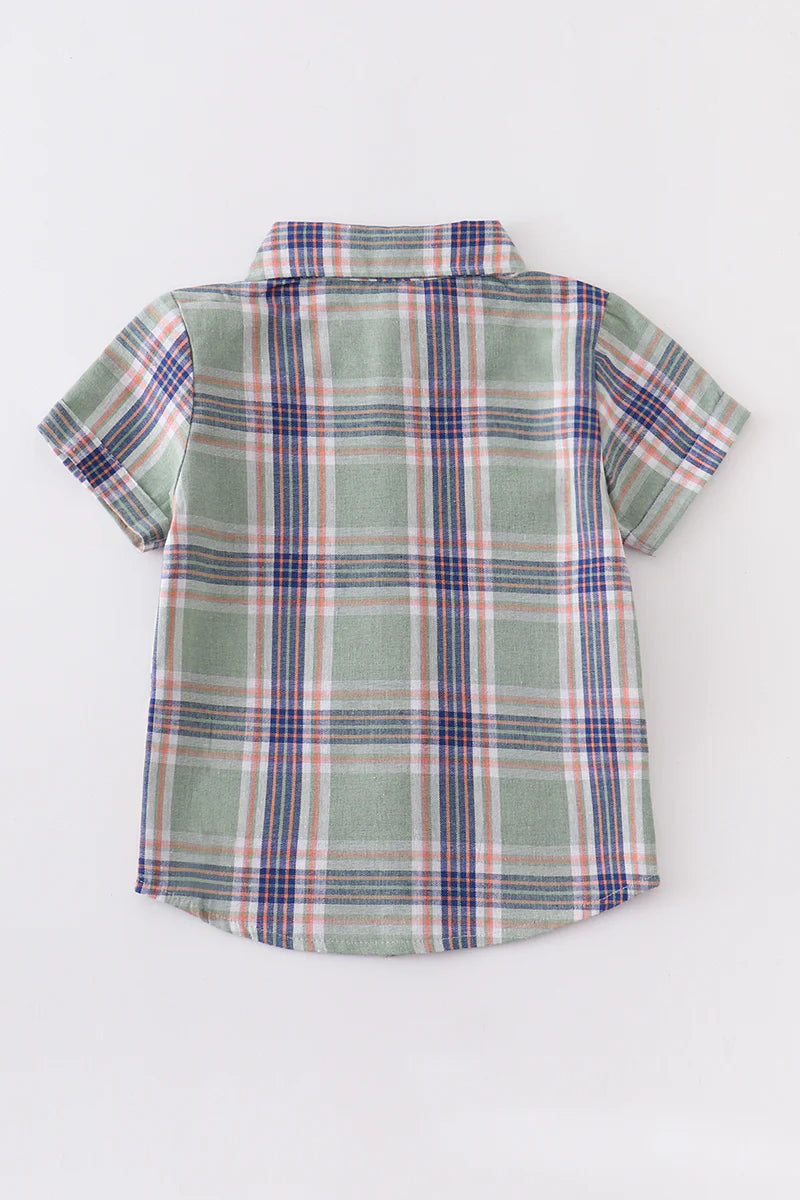Green Plaid Button Down Boy Shirt