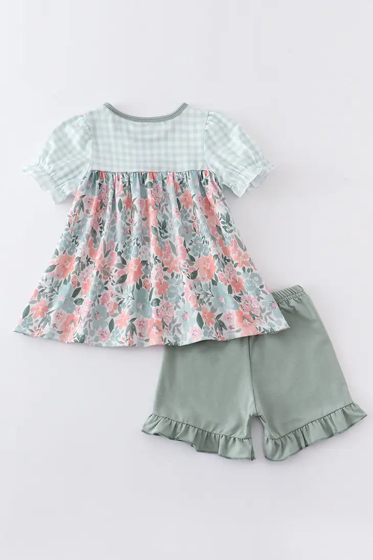 Girl Green Floral Print Short Set