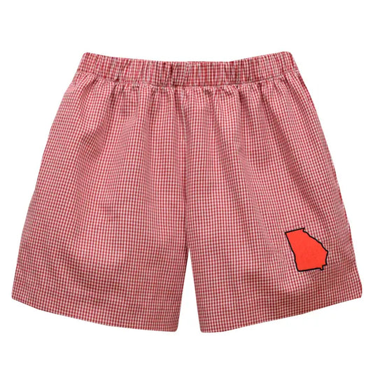 Georgia Embroidered Red Gingham Pull On Boy Short