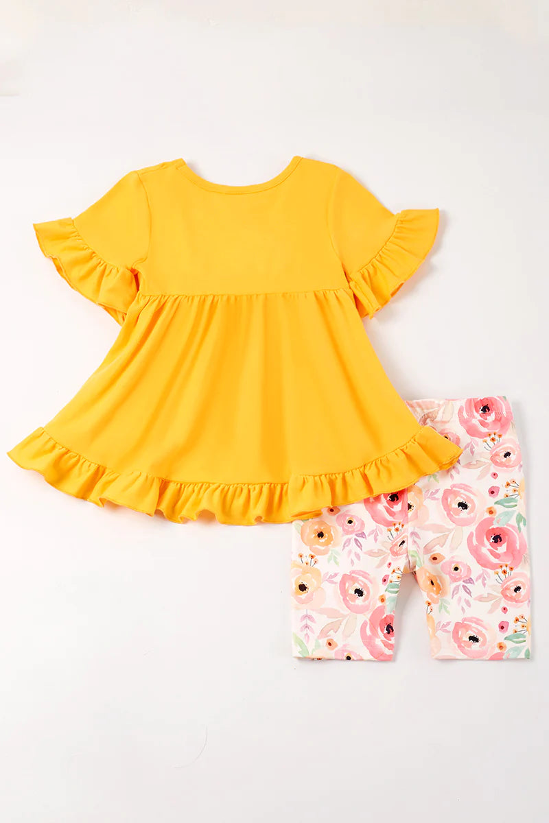 Mustard Floral Print Girl Short Set
