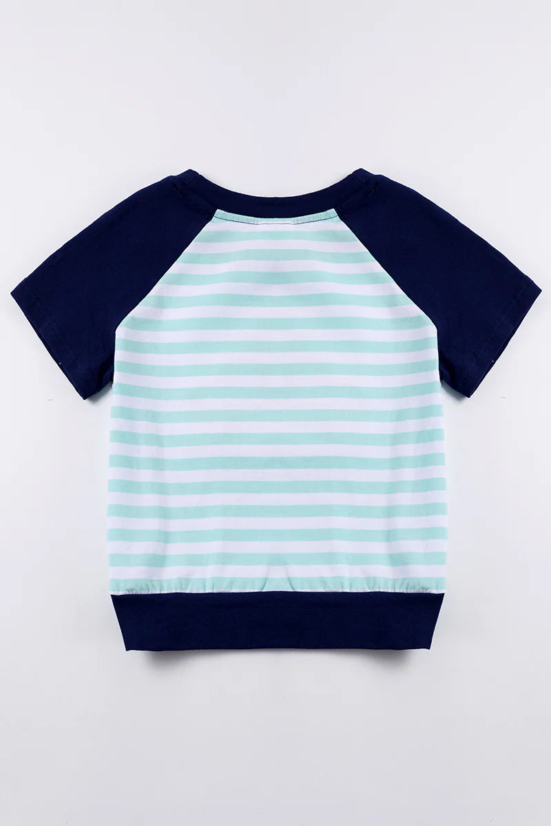 Boy Blue Striped Baseball Truck Applique Top