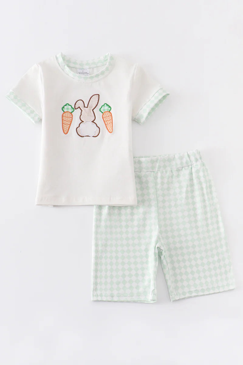 Boy White easter rabbit applique set