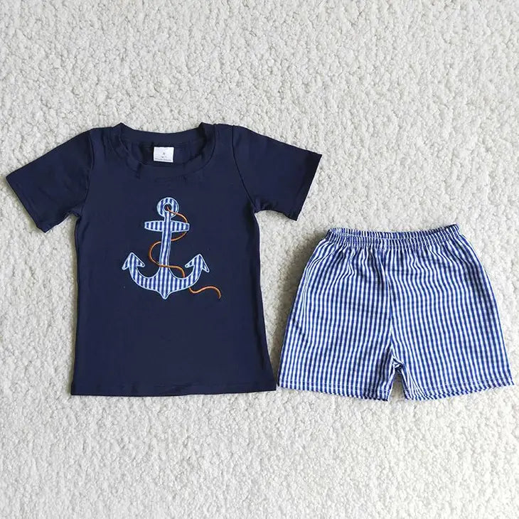 Boy Embroidered Anchor Shorts Outfit