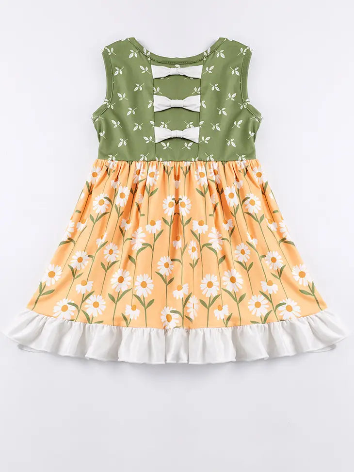 Girl Green Leaves Ruffle Pocket Dress