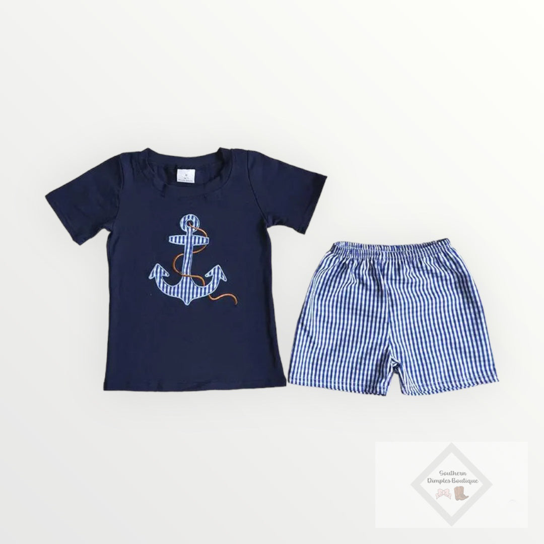 Boy Embroidered Anchor Shorts Outfit