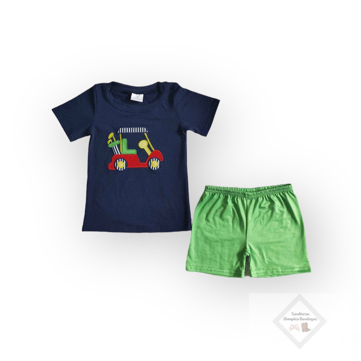 Boy Golf Cart Embroidered Short Set